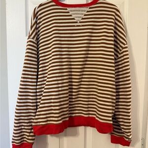 We The Free Classic Striped Oversized Crewneck in Coffee Combo